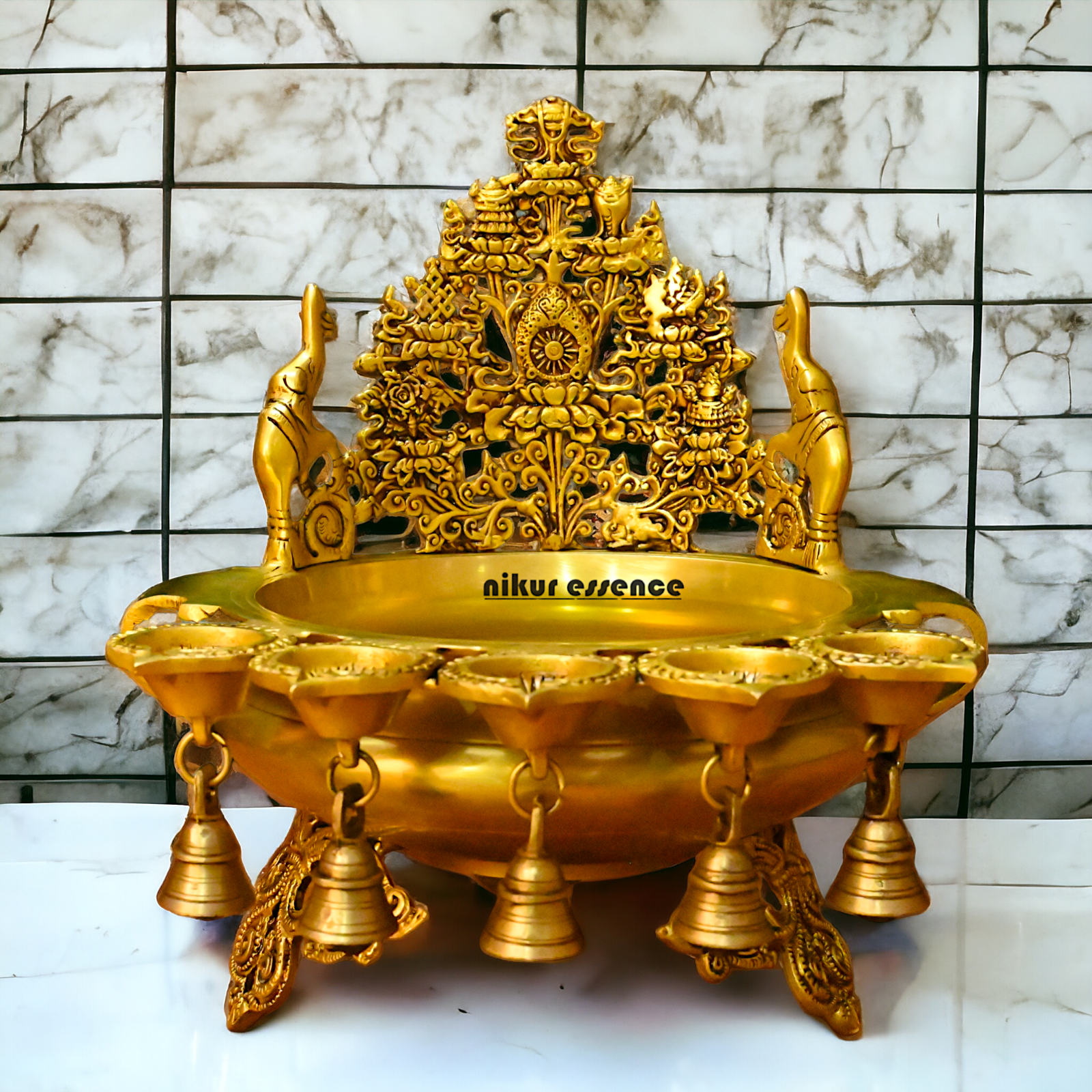 Buy Solid Brass Urli With Bells - 13.5 inches Height Nikuressence