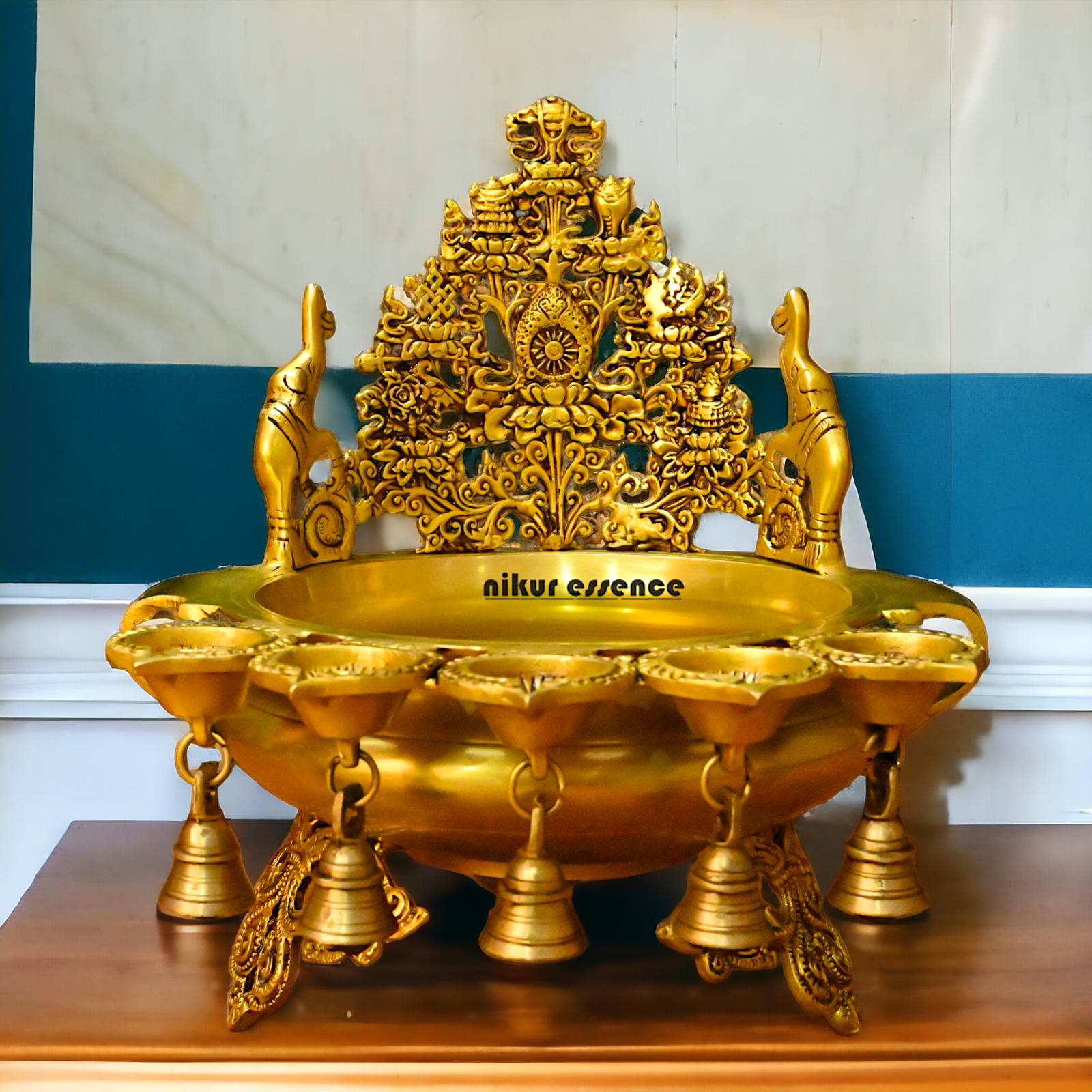 Buy Solid Brass Urli With Bells - 13.5 inches Height Nikuressence