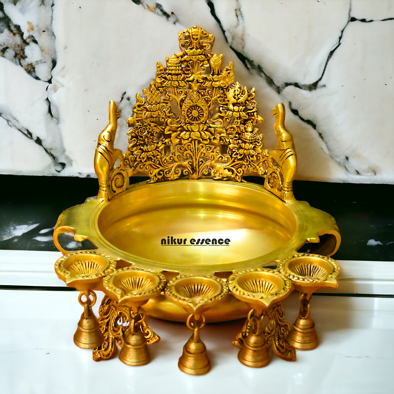 Buy Solid Brass Urli With Bells - 13.5 inches Height Nikuressence