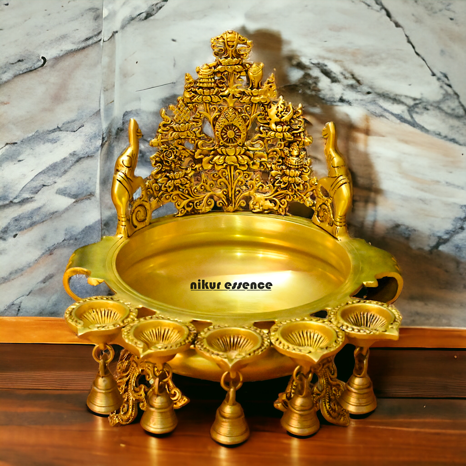 Buy Solid Brass Urli With Bells - 13.5 inches Height Nikuressence