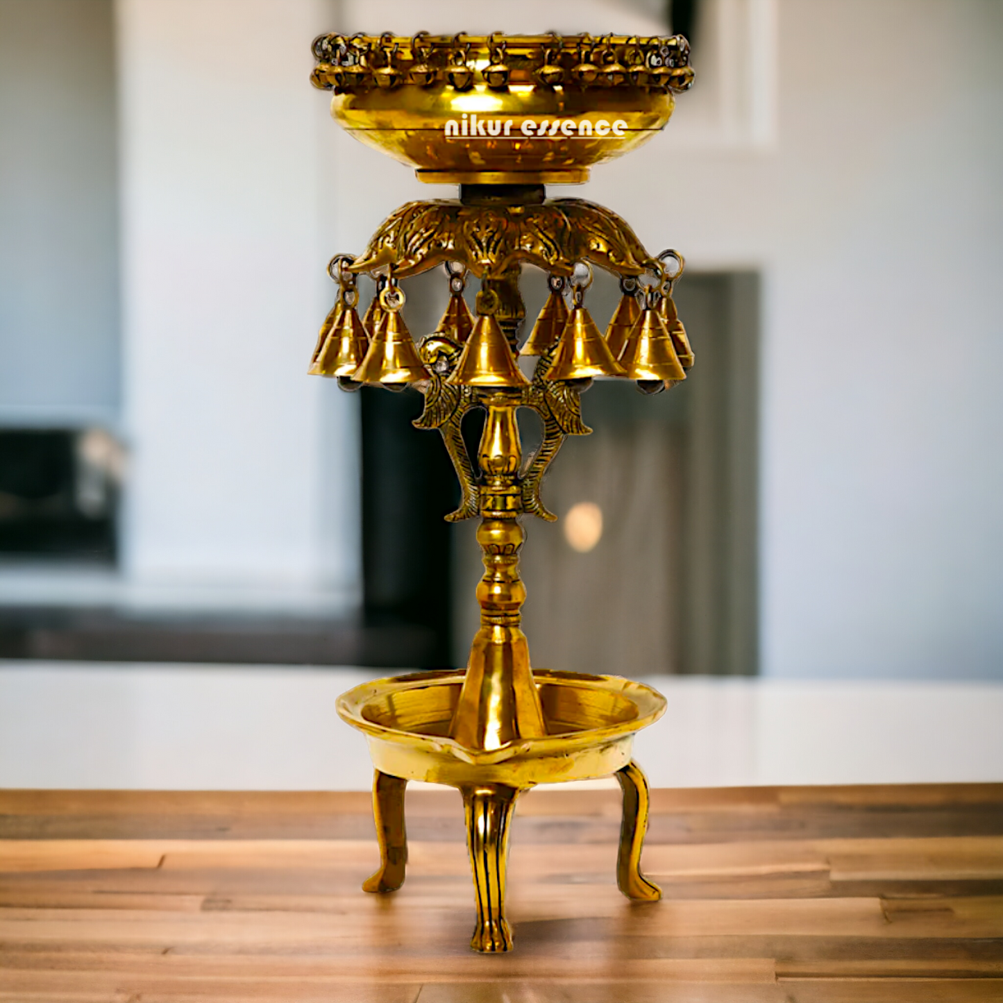 Online large Brass Urli bowl with bells - 19 inches Height Nikuressence