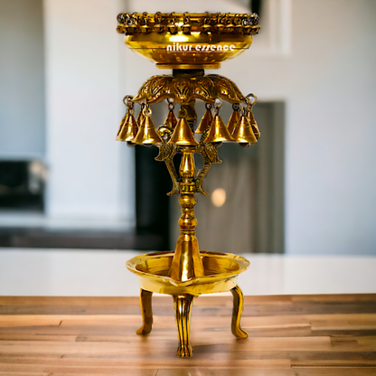 Online large Brass Urli bowl with bells - 19 inches Height Nikuressence