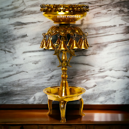 Online large Brass Urli bowl with bells - 19 inches Height Nikuressence
