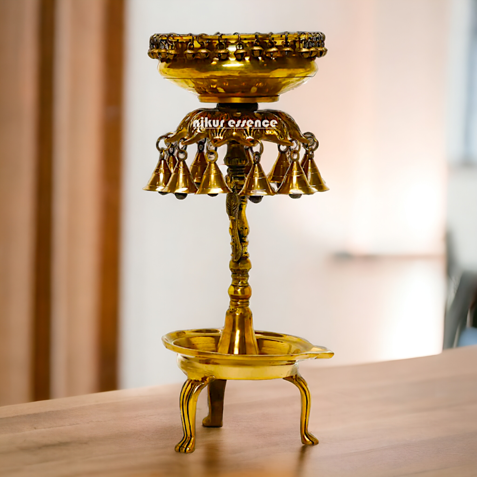 Online large Brass Urli bowl with bells - 19 inches Height Nikuressence