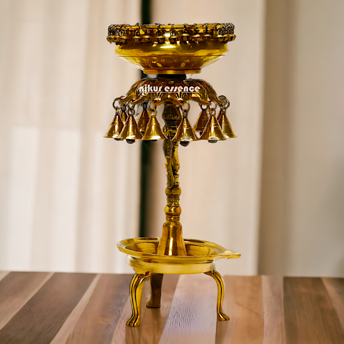 Online large Brass Urli bowl with bells - 19 inches Height Nikuressence