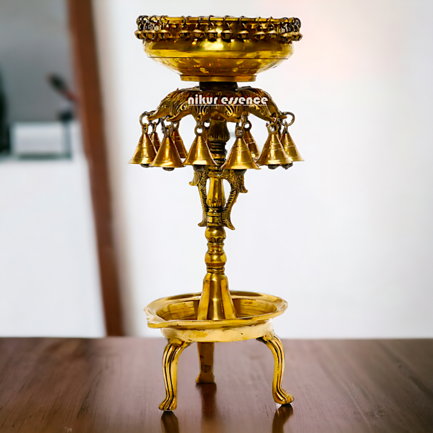 Online large Brass Urli bowl with bells - 19 inches Height Nikuressence