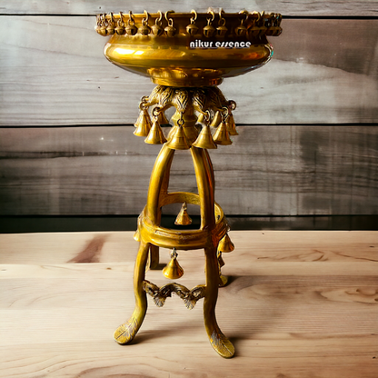 Large Solid Brass Urli Stand with Bells Ghungroo - 67 cm Nikuressence