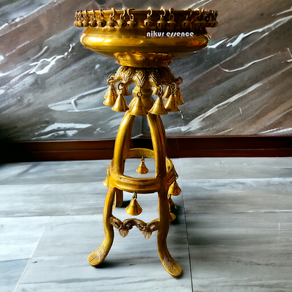 Large Solid Brass Urli Stand with Bells Ghungroo - 67 cm Nikuressence