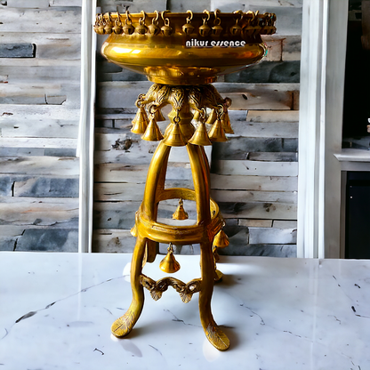 Large Solid Brass Urli Stand with Bells Ghungroo - 67 cm Nikuressence