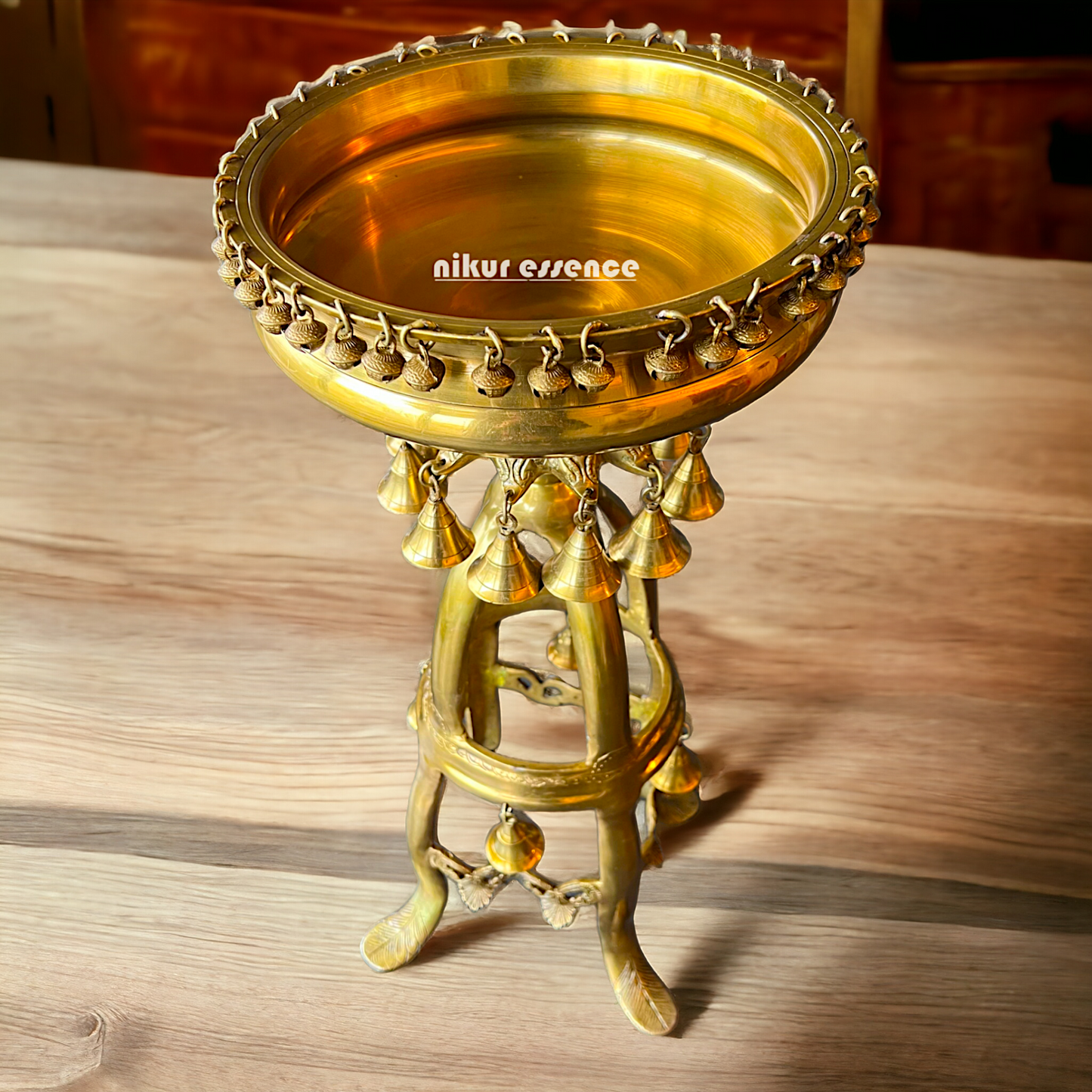 Large Solid Brass Urli Stand with Bells Ghungroo - 67 cm Nikuressence