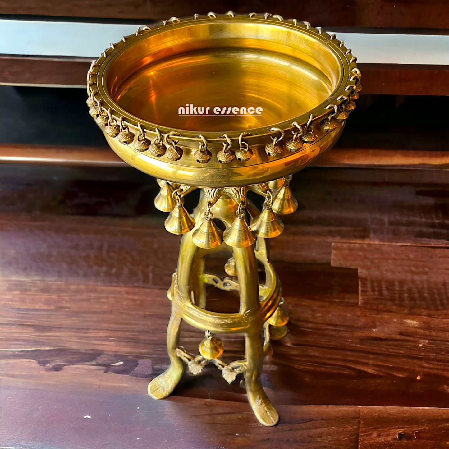 Large Solid Brass Urli Stand with Bells Ghungroo - 67 cm Nikuressence