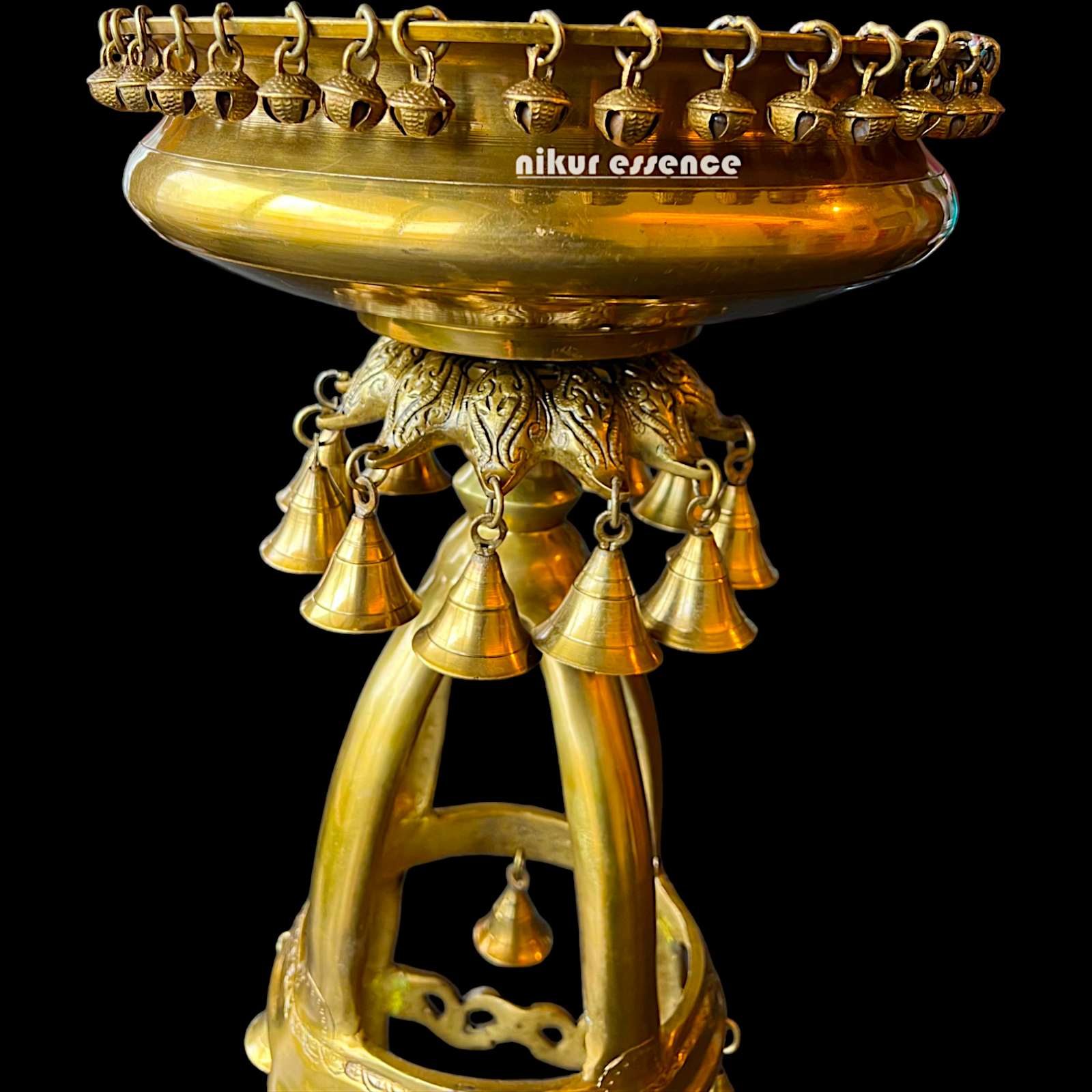 Large Solid Brass Urli Stand with Bells Ghungroo - 67 cm Nikuressence