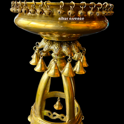 Large Solid Brass Urli Stand with Bells Ghungroo - 67 cm Nikuressence