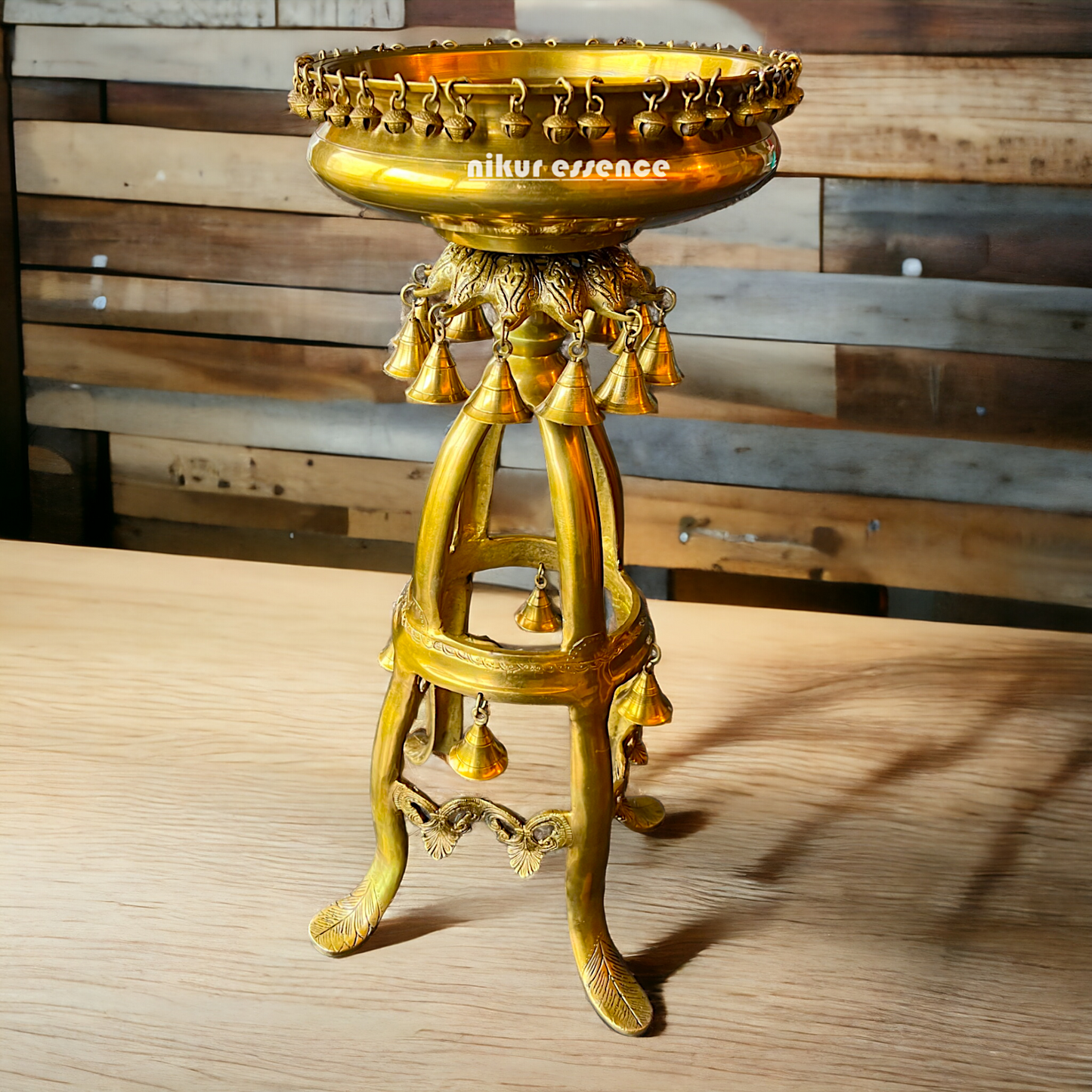 Large Solid Brass Urli Stand with Bells Ghungroo - 67 cm Nikuressence