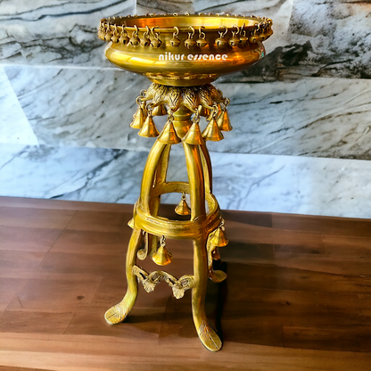 Large Solid Brass Urli Stand with Bells Ghungroo - 67 cm Nikuressence