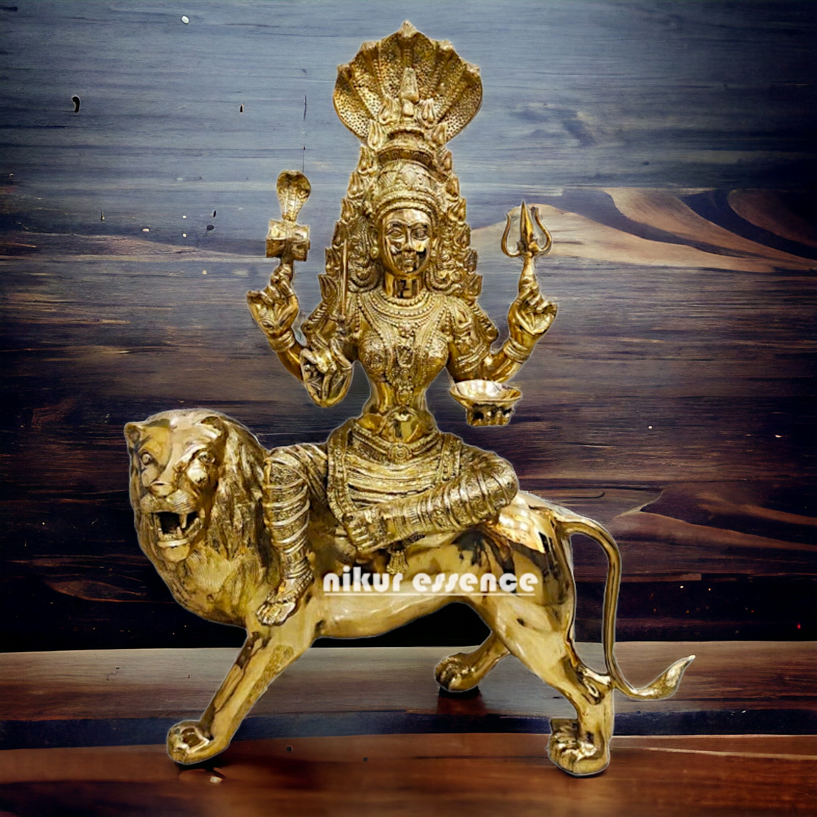 Solid Brass Sherawali Durga Maa with sheshnag - 38.50 inches Height Nikuressence