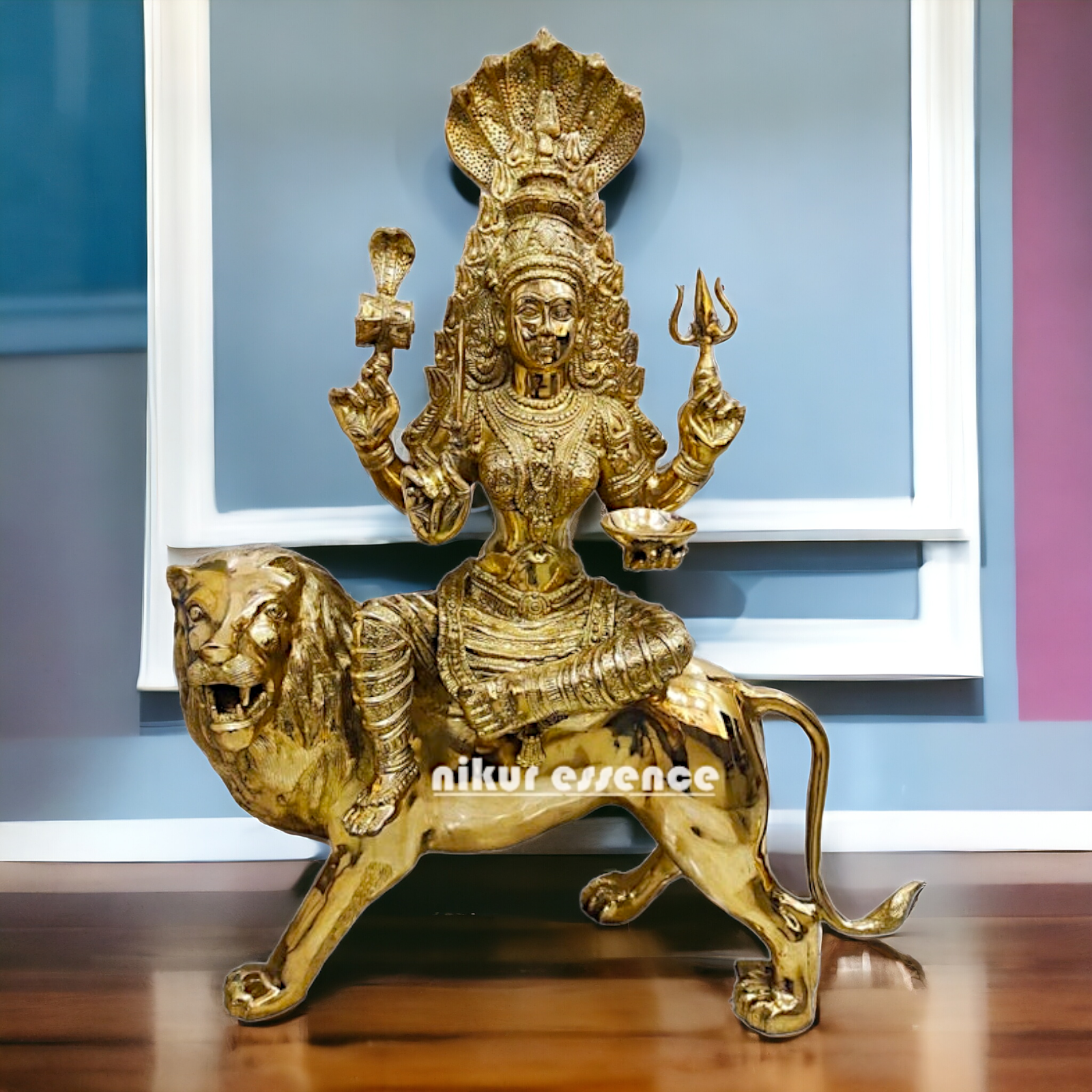 Solid Brass Sherawali Durga Maa with sheshnag - 38.50 inches Height Nikuressence