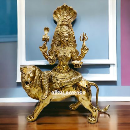 Solid Brass Sherawali Durga Maa with sheshnag - 38.50 inches Height Nikuressence