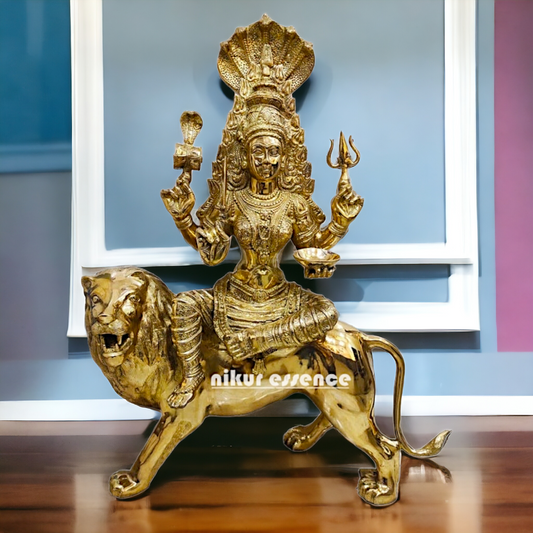 Solid Brass Sherawali Durga Maa with sheshnag - 38.50 inches Height Nikuressence