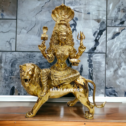 Solid Brass Sherawali Durga Maa with sheshnag - 38.50 inches Height Nikuressence