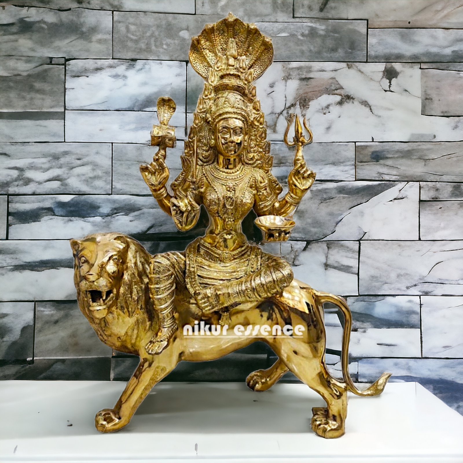 Solid Brass Sherawali Durga Maa with sheshnag - 38.50 inches Height Nikuressence