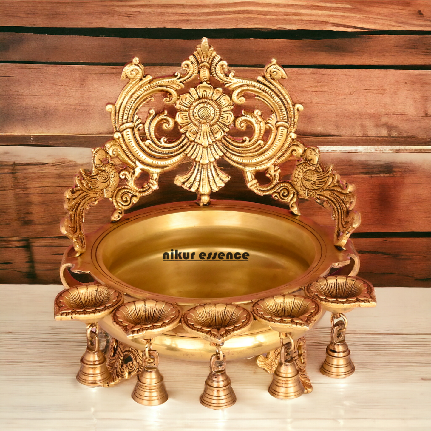 Online Pure Brass Urli Diya with Bells - 11.5 inch Nikuressence