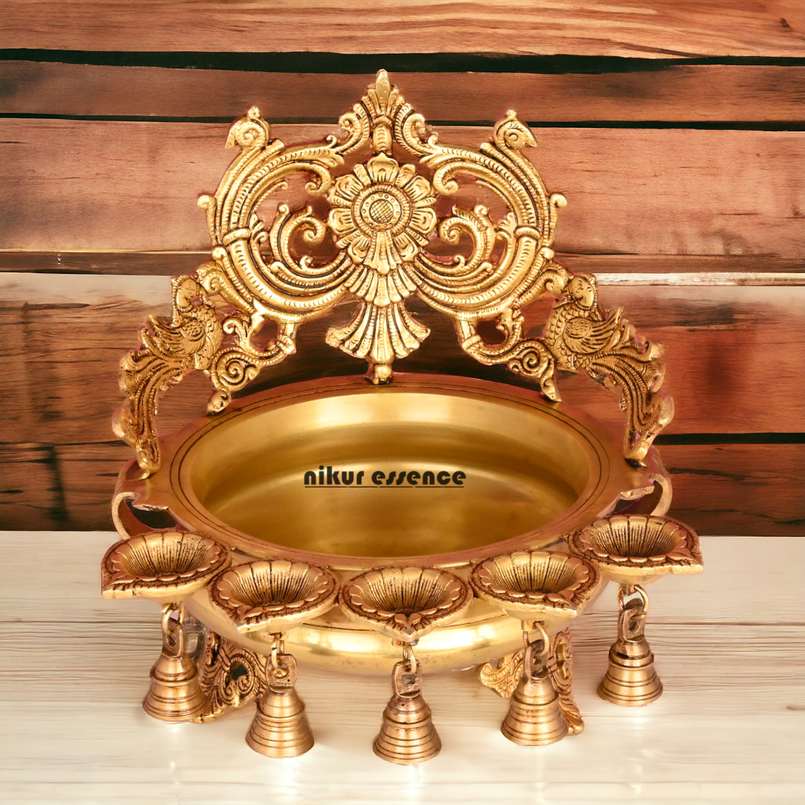 Online Pure Brass Urli Diya with Bells - 11.5 inch Nikuressence