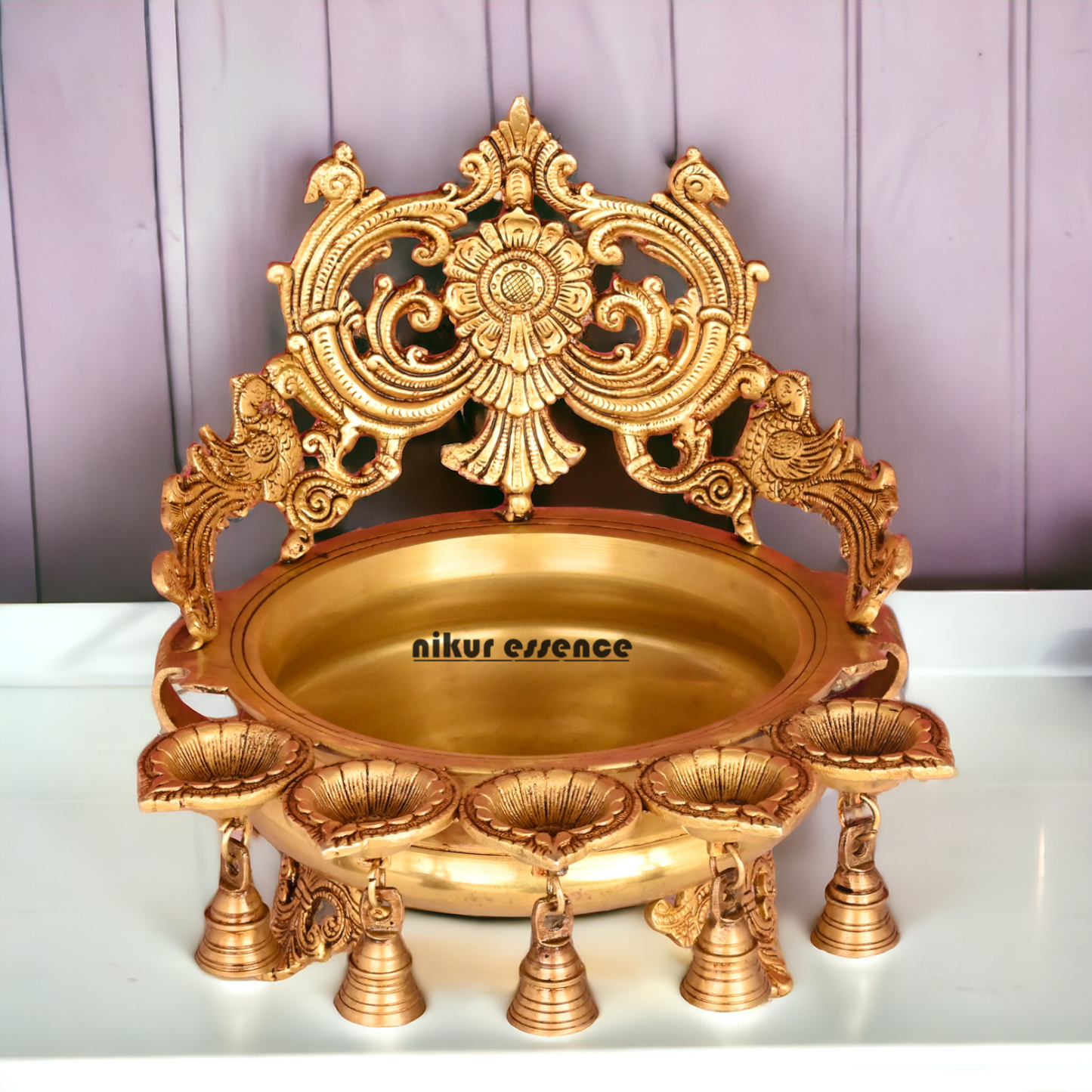 Online Pure Brass Urli Diya with Bells - 11.5 inch Nikuressence