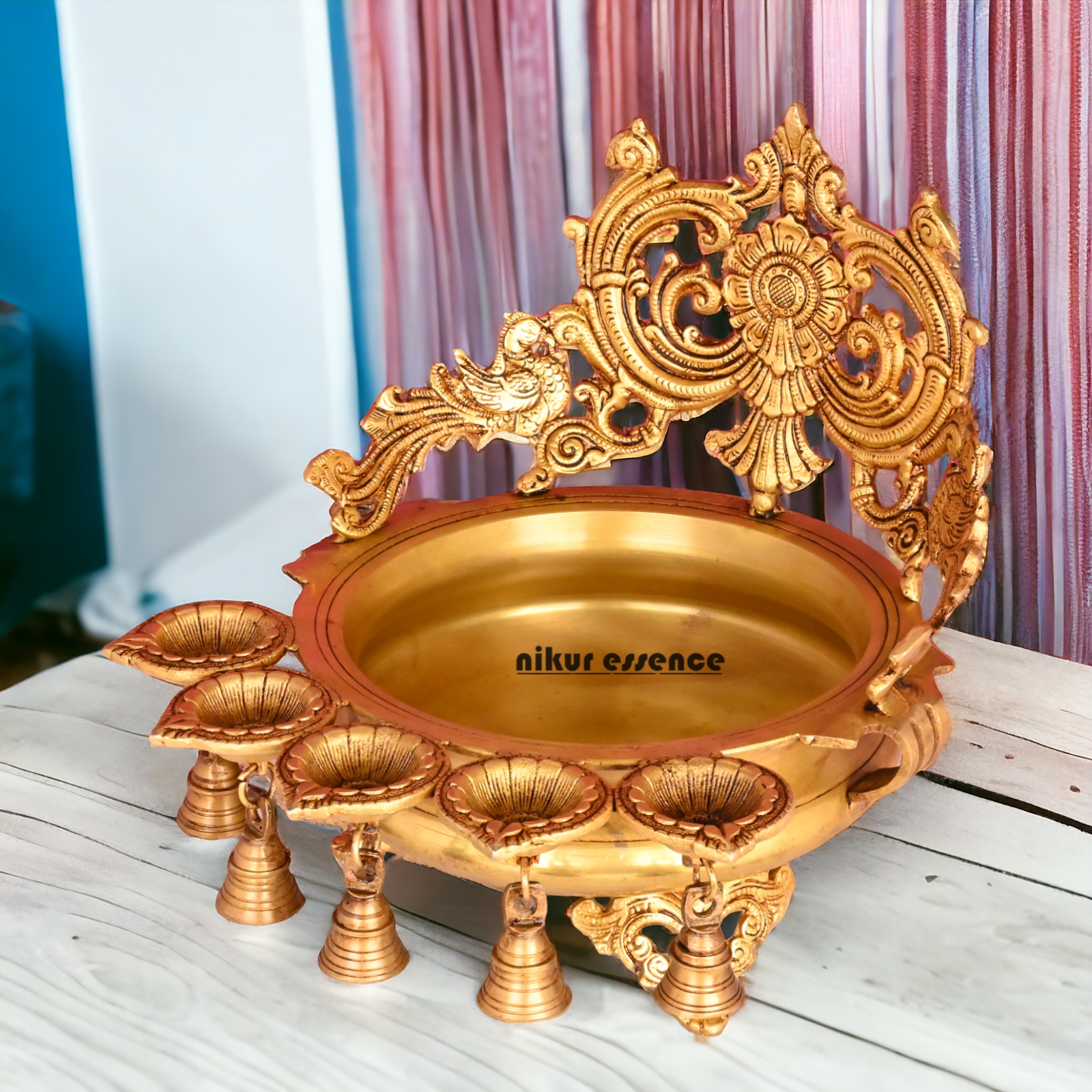 Online Pure Brass Urli Diya with Bells - 11.5 inch Nikuressence