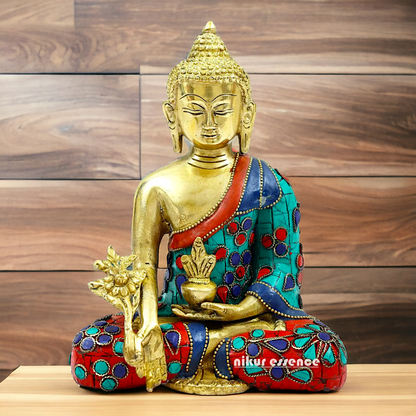 Shop Brass Buddha Sitting Idol Meditation with Stone Work - 8.071 inches Nikuressence