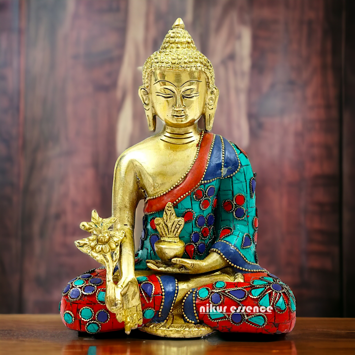 Shop Brass Buddha Sitting Idol Meditation with Stone Work - 8.071 inches Nikuressence