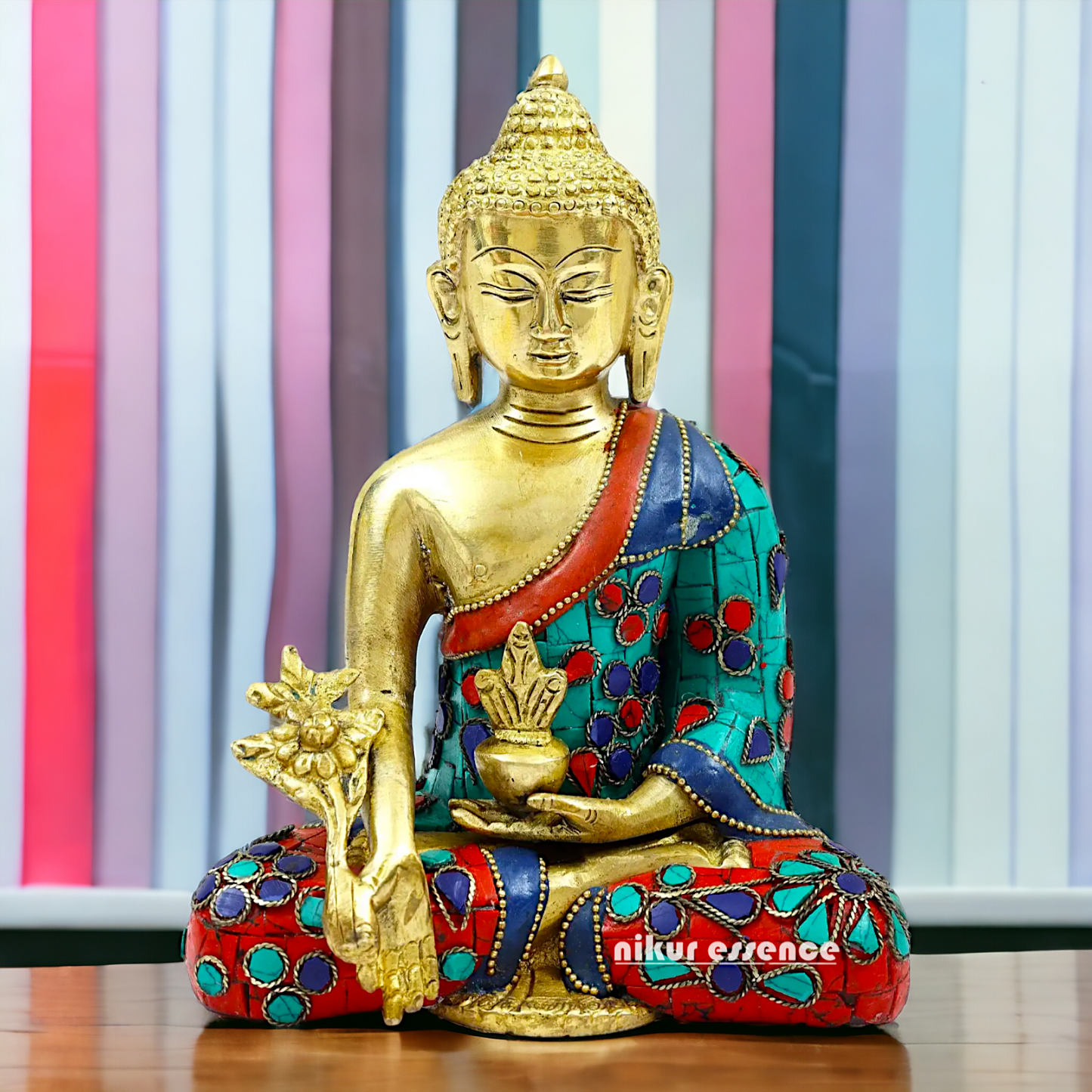 Shop Brass Buddha Sitting Idol Meditation with Stone Work - 8.071 inches Nikuressence