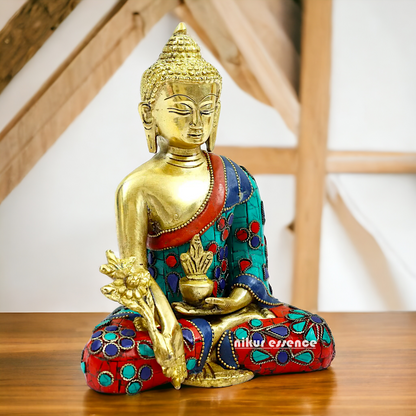 Shop Brass Buddha Sitting Idol Meditation with Stone Work - 8.071 inches Nikuressence