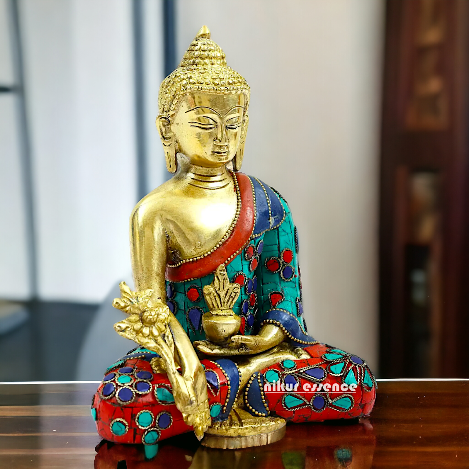 Shop Brass Buddha Sitting Idol Meditation with Stone Work - 8.071 inches Nikuressence