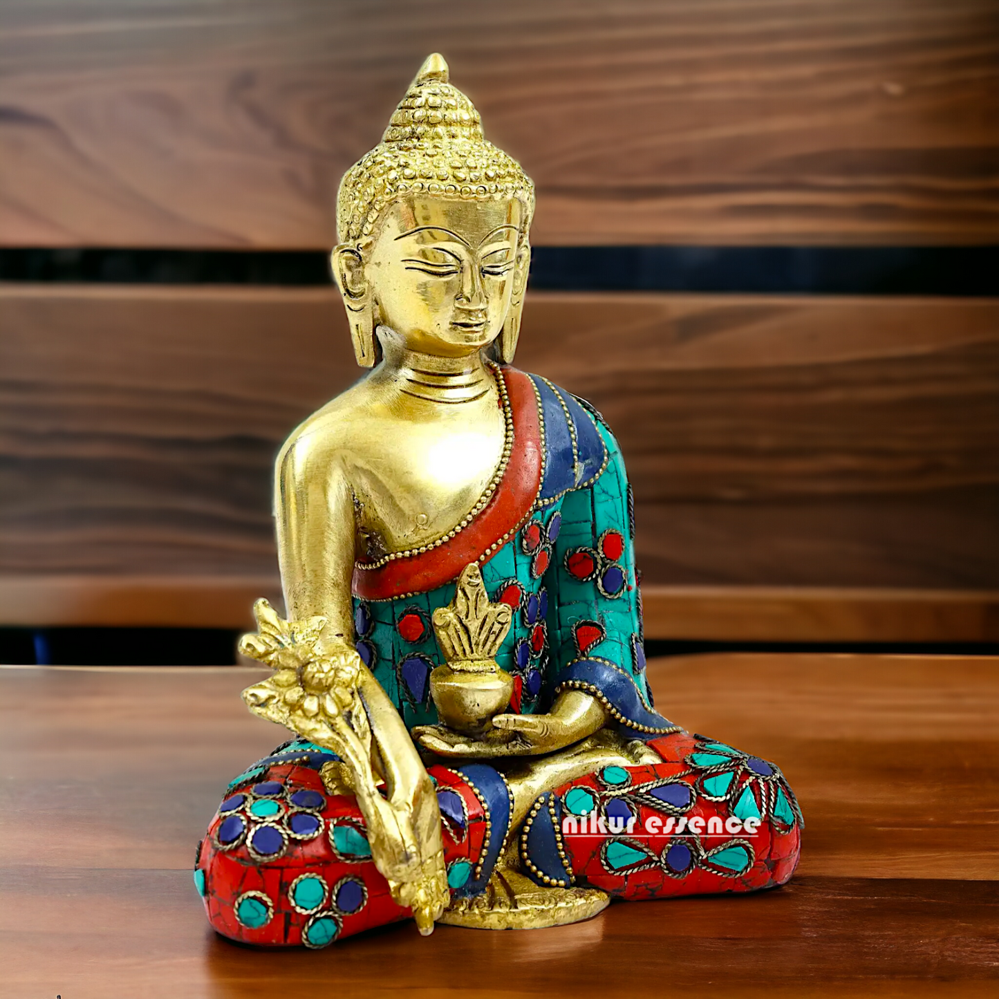 Shop Brass Buddha Sitting Idol Meditation with Stone Work - 8.071 inches Nikuressence