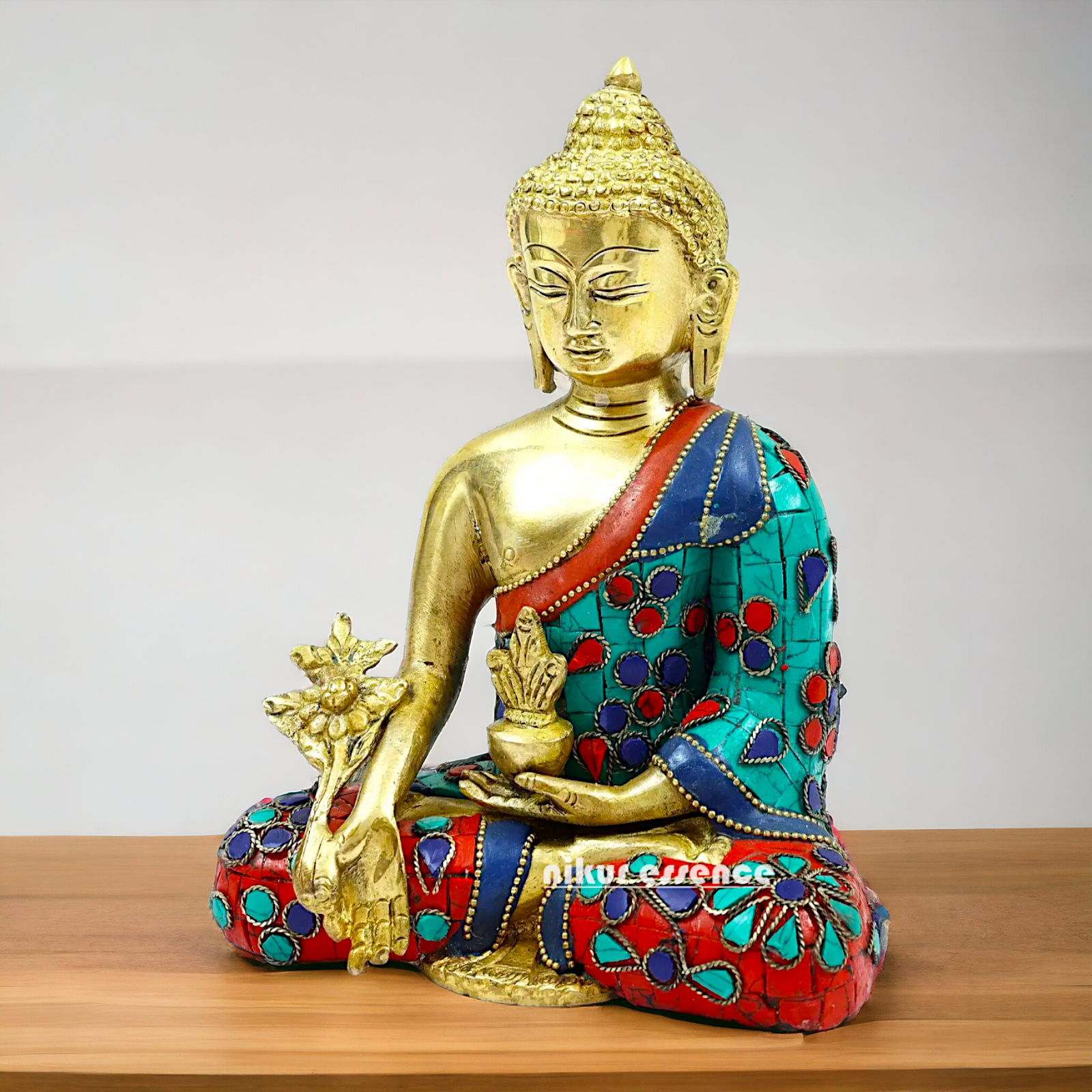 Shop Brass Buddha Sitting Idol Meditation with Stone Work - 8.071 inches Nikuressence