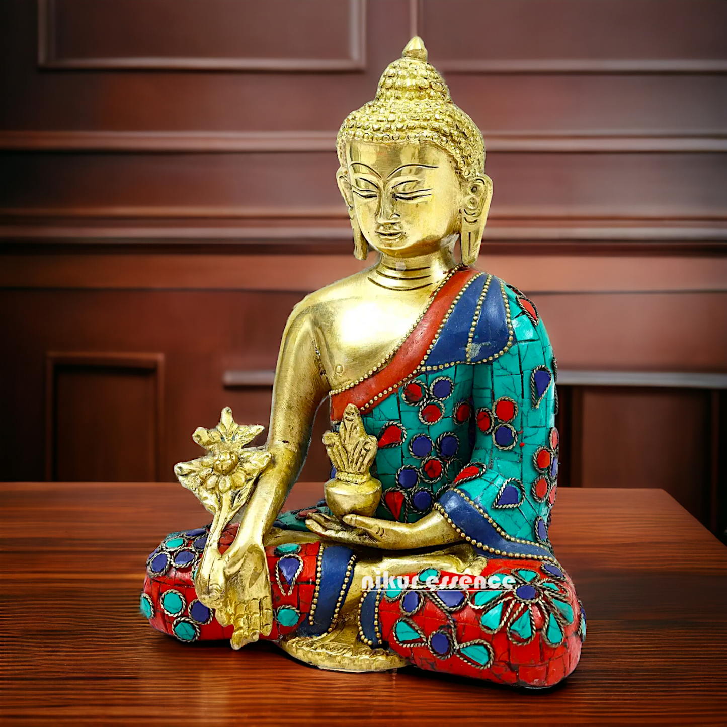 Shop Brass Buddha Sitting Idol Meditation with Stone Work - 8.071 inches Nikuressence