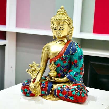 Shop Brass Buddha Sitting Idol Meditation with Stone Work - 8.071 inches Nikuressence
