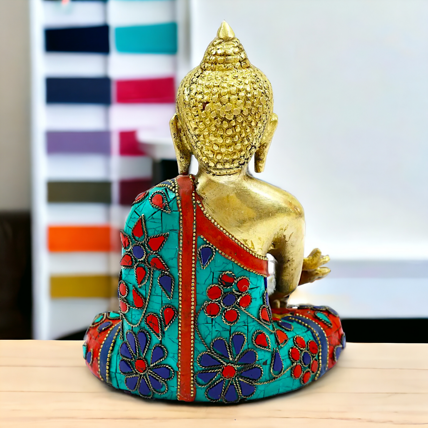 Shop Brass Buddha Sitting Idol Meditation with Stone Work - 8.071 inches Nikuressence