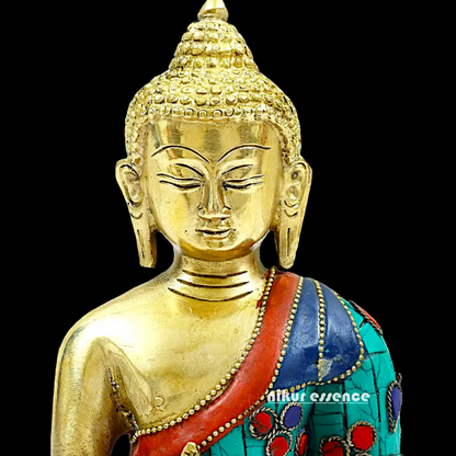 Shop Brass Buddha Sitting Idol Meditation with Stone Work - 8.071 inches Nikuressence
