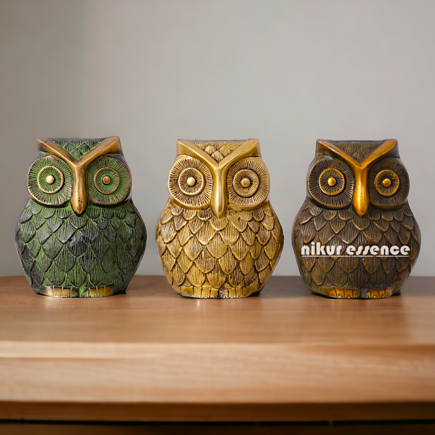 Buy Brass 3 Pair Beautiful Owls statue - 8.89 cm Nikuressence
