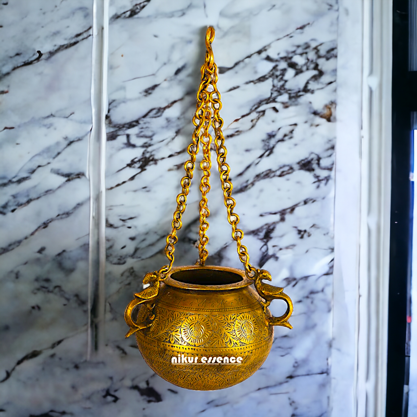 Large Pure Brass Vintage Hanging Pot Matka - 21.59 cm Nikuressence