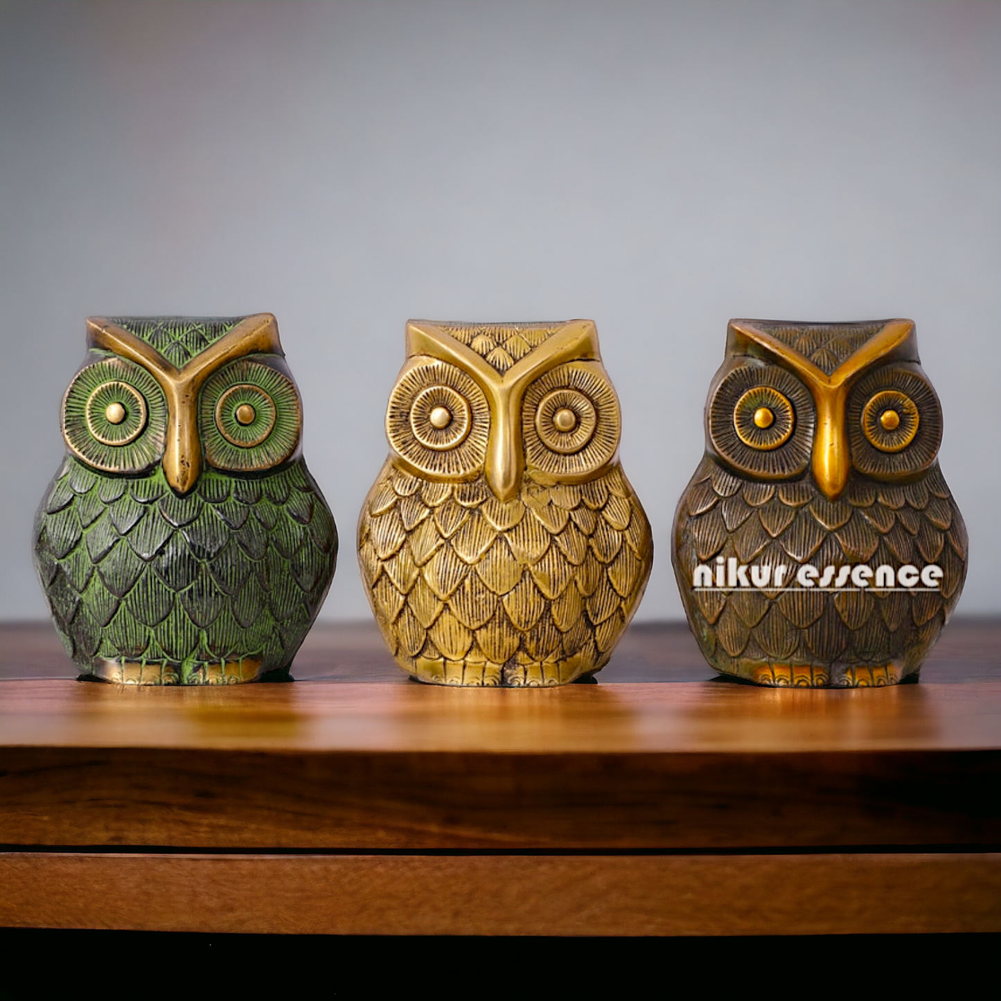 Buy Brass 3 Pair Beautiful Owls statue - 8.89 cm Nikuressence