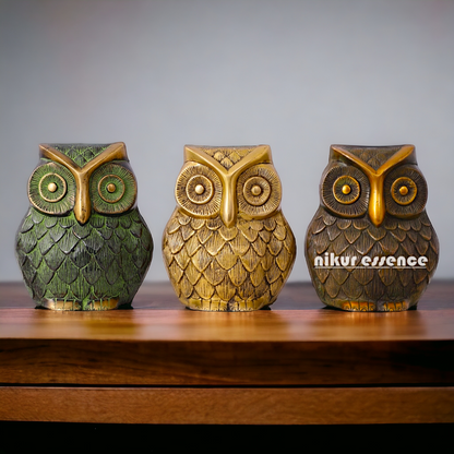 Buy Brass 3 Pair Beautiful Owls statue - 8.89 cm Nikuressence