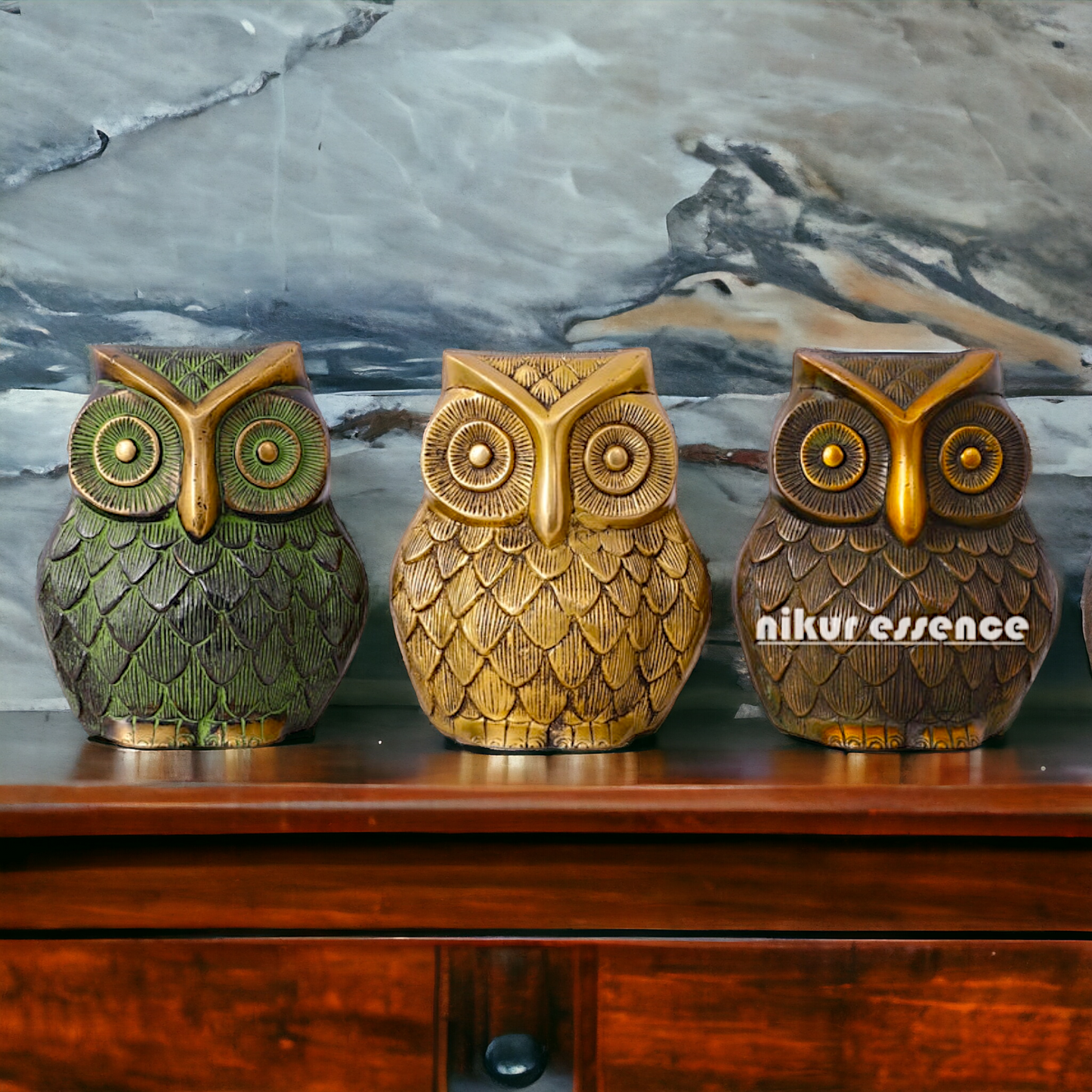 Buy Brass 3 Pair Beautiful Owls statue - 8.89 cm Nikuressence
