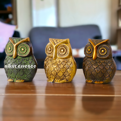 Buy Brass 3 Pair Beautiful Owls statue - 8.89 cm Nikuressence
