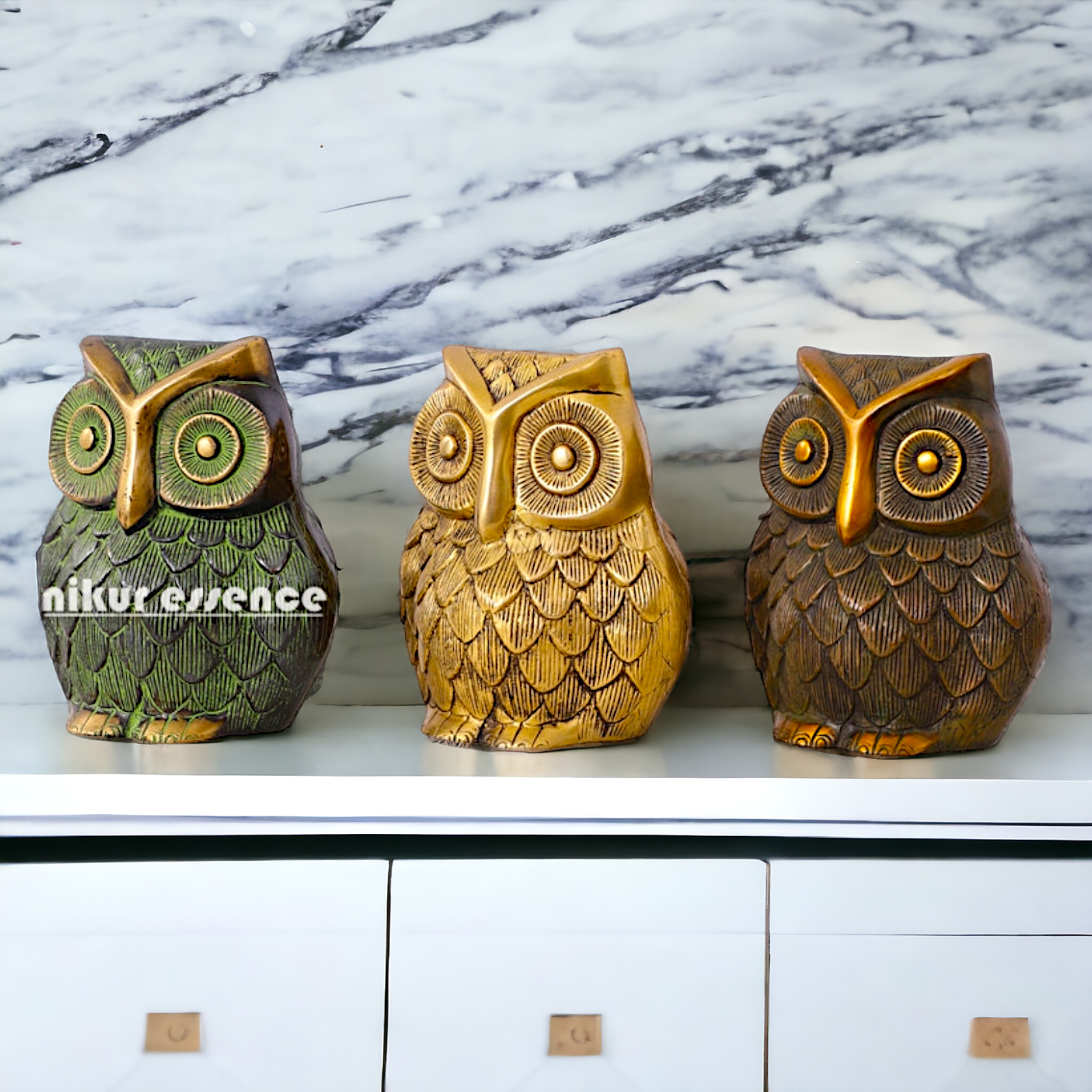 Buy Brass 3 Pair Beautiful Owls statue - 8.89 cm Nikuressence