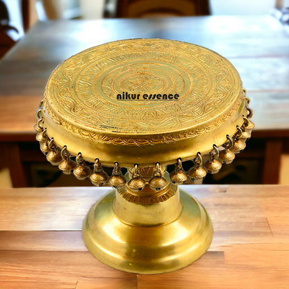 Buy Solid Brass Pooja Chowki with Bells ghungroo - 8 inch Nikuressence
