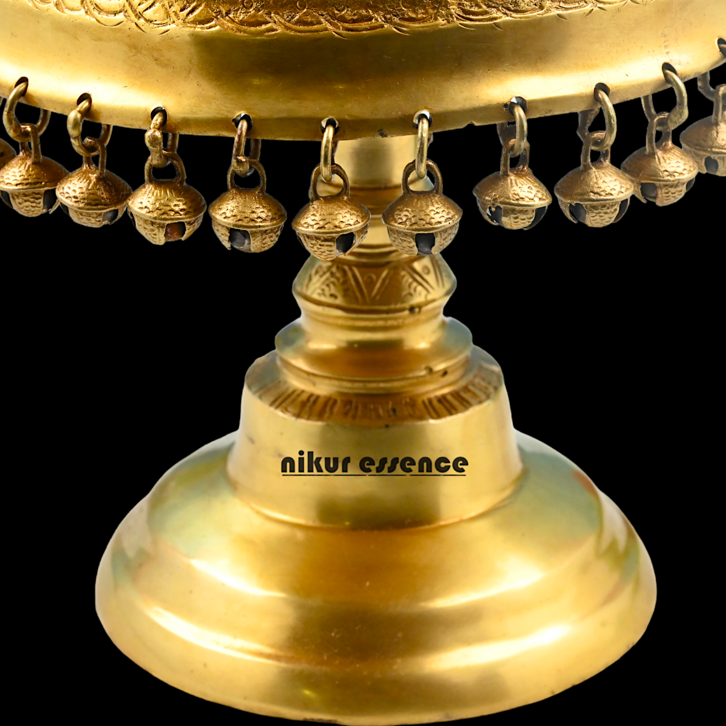 Buy Solid Brass Pooja Chowki with Bells ghungroo - 8 inch Nikuressence