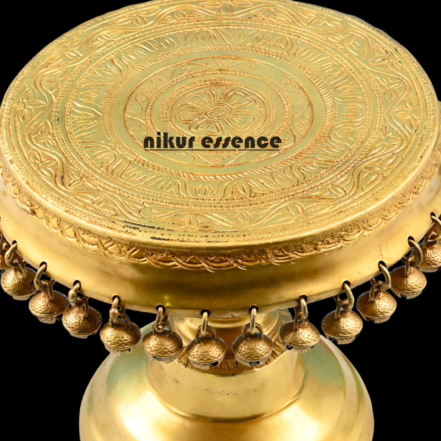 Buy Solid Brass Pooja Chowki with Bells ghungroo - 8 inch Nikuressence